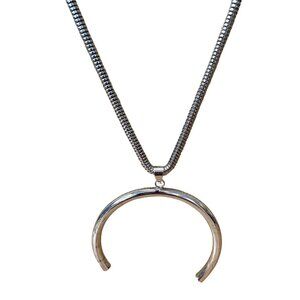Alfani Silver-Tone Crescent Pendant Necklace 24" Chain Modern Statement Jewelry
